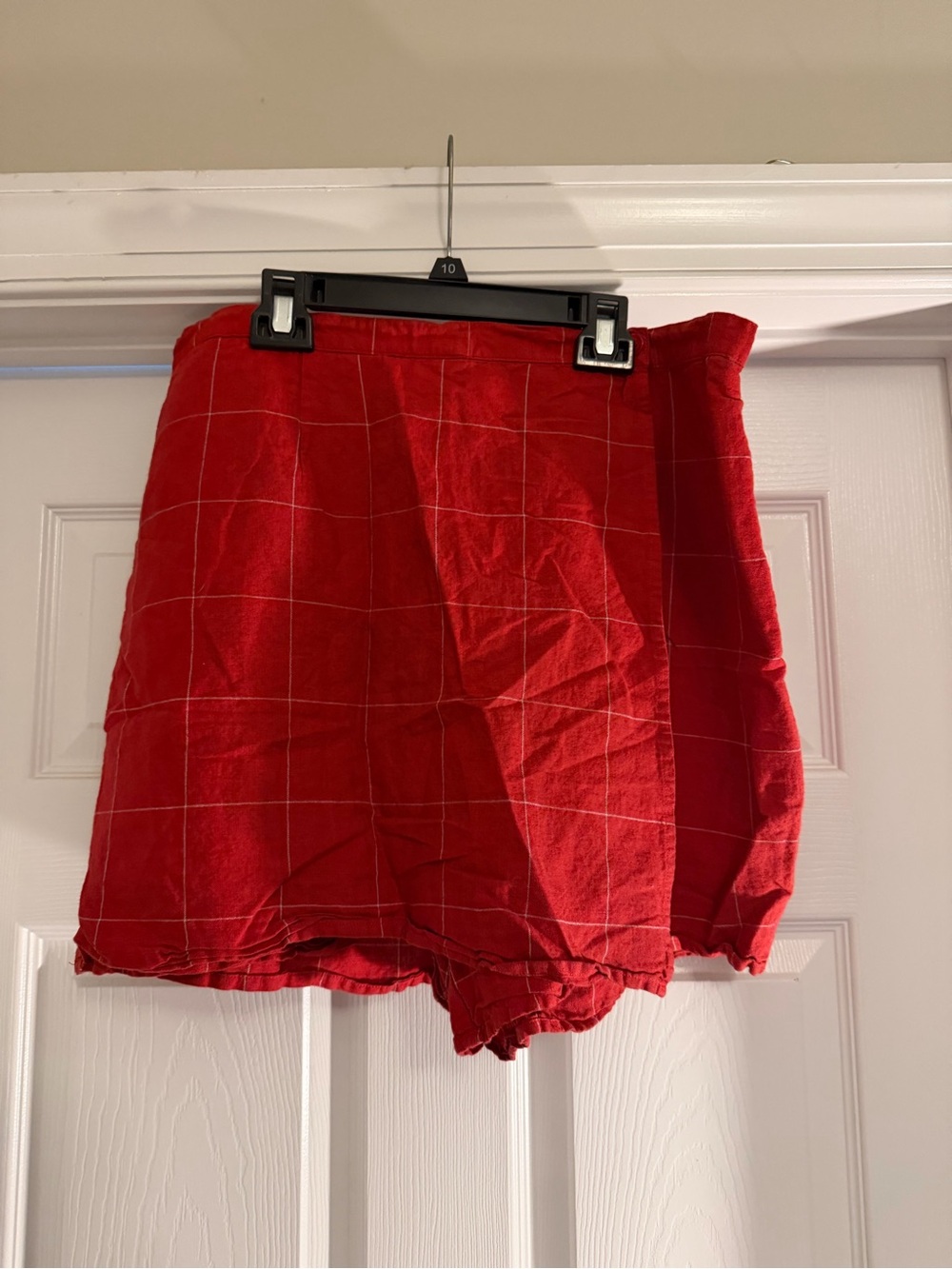 New York & Company Red Windowpane Check Shorts